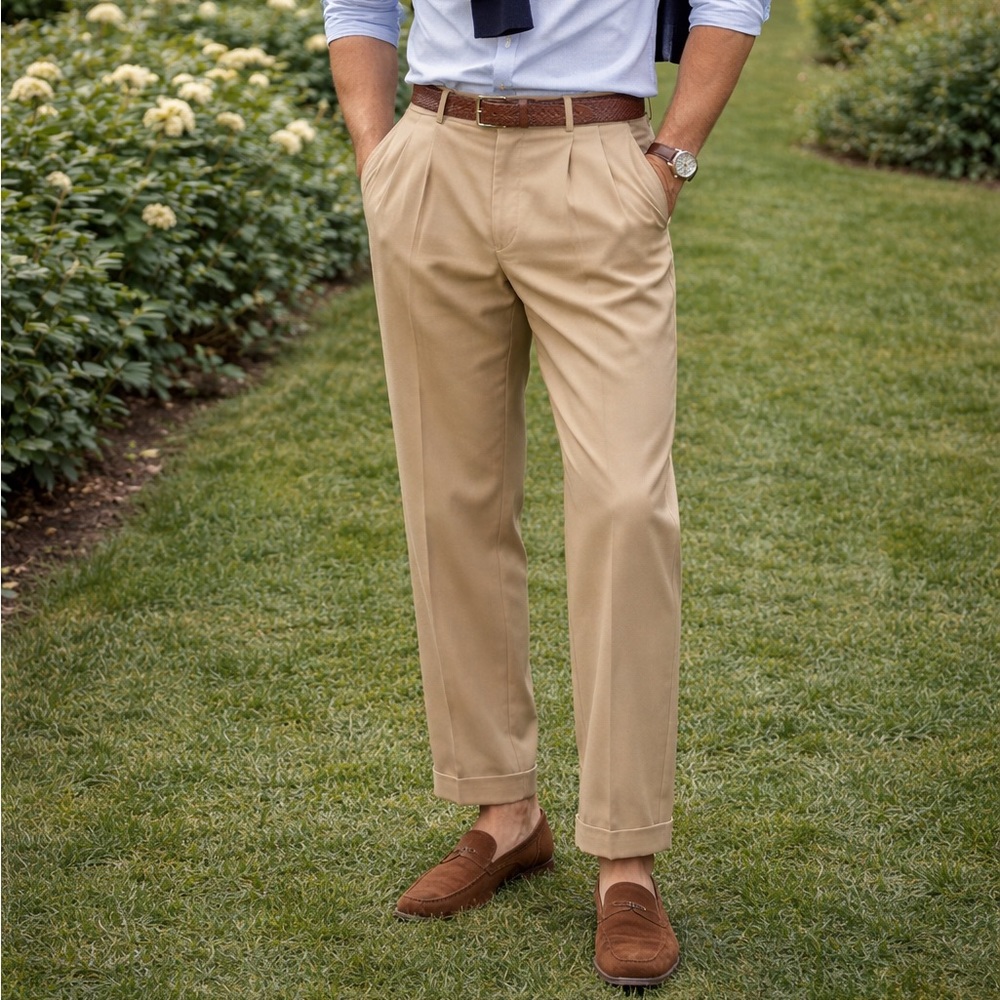 Falcone Dress Pants Men’s 35R 34x32 Tan Camel Cuffed Pleated Front Dadcore